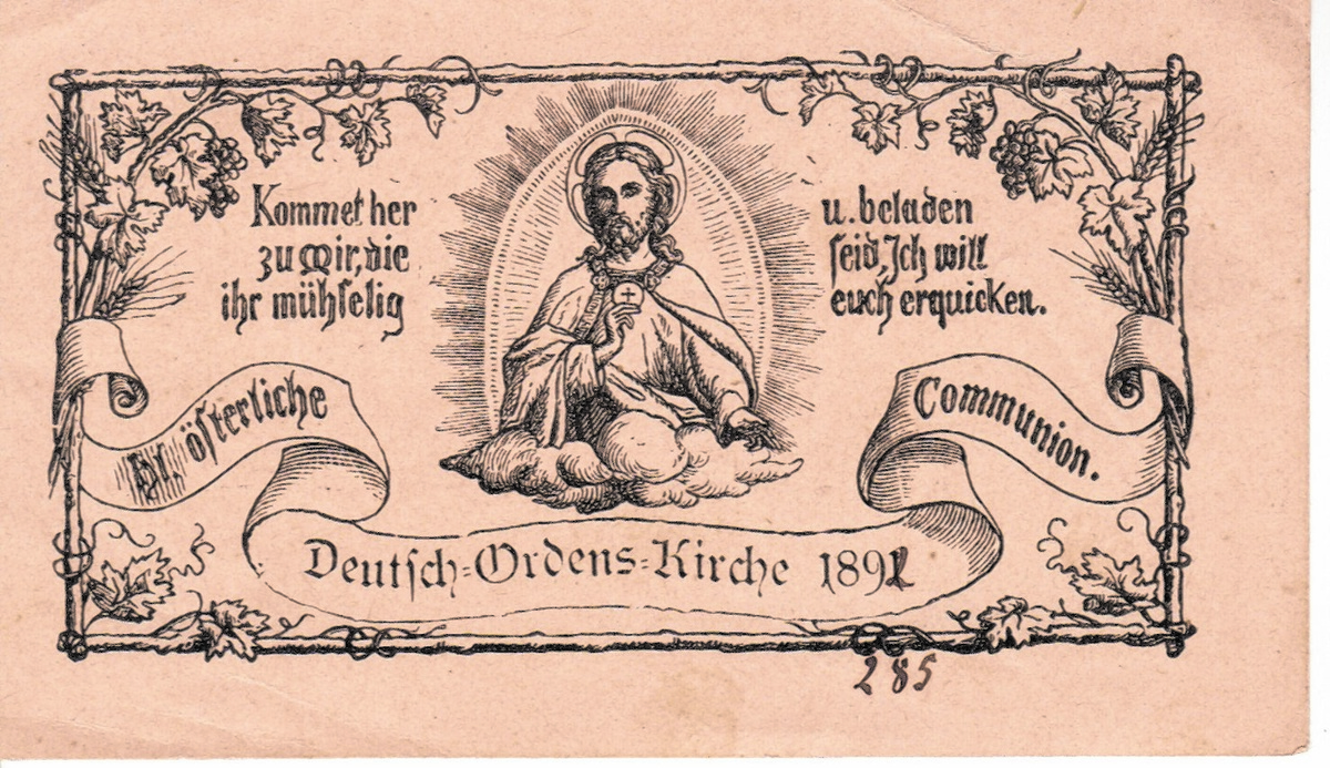 Altes Zeugniss der Erfüllung der „Osterpflicht“: Zettel zum Nachweis der Osterbeichte bzw. Osterkommunion aus dem Jahr 1892.