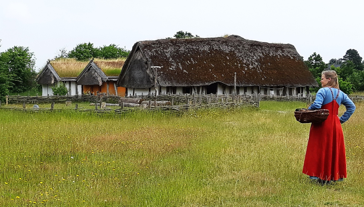 Ribe wurde im achten Jahrhundert von den Wikingern gegründet. Museumsleiterin Christin Clausen führt durch das rekonstruierte Wikinger-Dorf. (Foto: Wiegand)